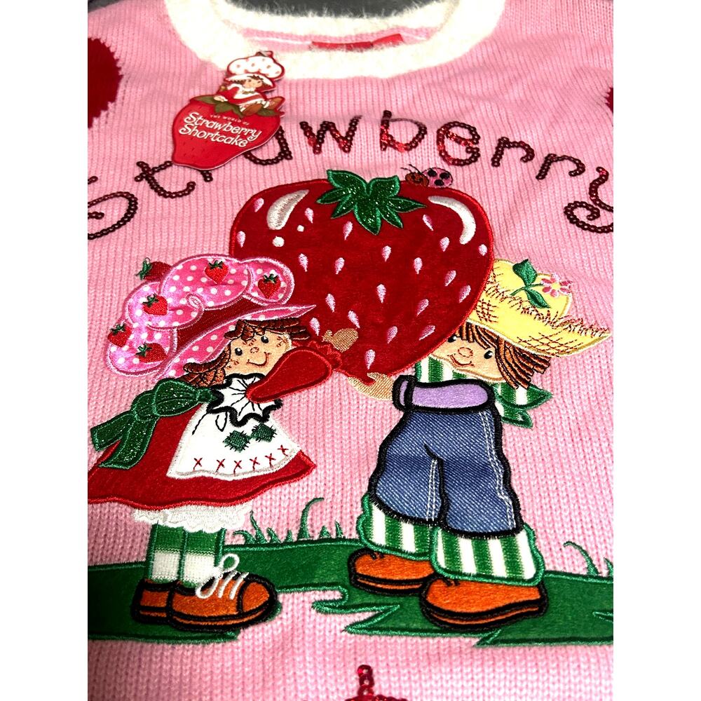 NWT Strawberry Shortcake Sequin Applique Pink Long Sleeve Sweater Sz: Medium